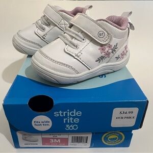 Stride Rite 360 Baby Girls Sr-Taye 2.0 White with Pink flowers Sneaker Size 3M